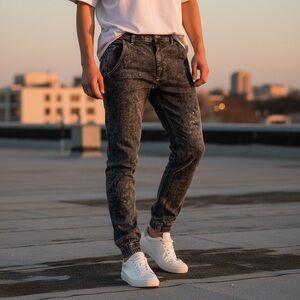 Jordan Craig Black Acid Wash Men’s Jogger Jeans 34x28 Y2K